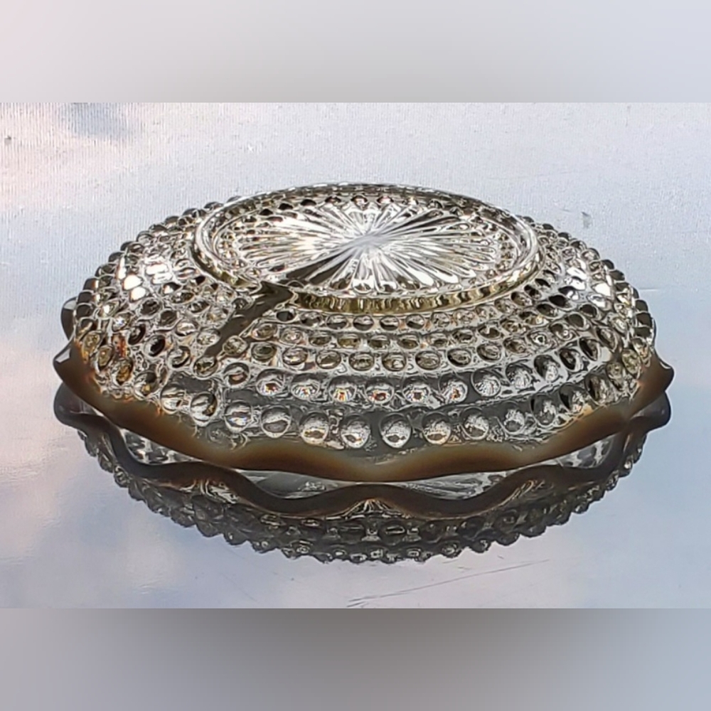 1940s Vntg "Moonstone" Opalescent Hobnail 7 1/2" 2 Part Dish by Anchor Hocking - Picture 4 of 11